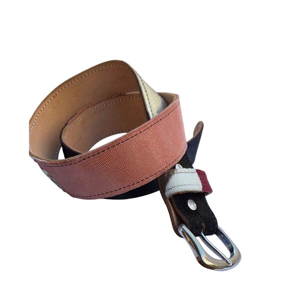 Vintage Y2K Patchwork Leather Belt – Metallic Pink Pony Hair –S/M - Picture 4 of 10